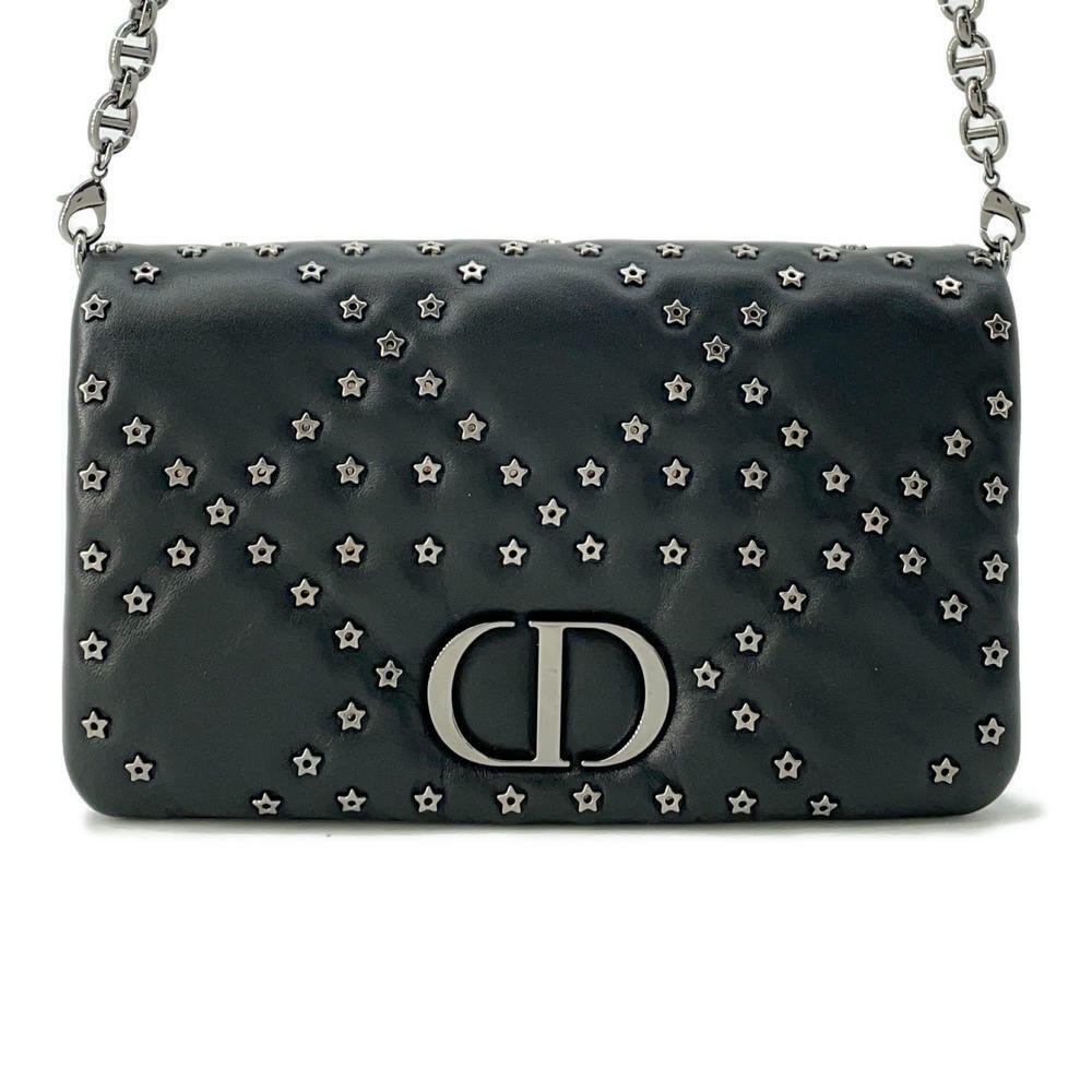 Dior Chain Shoulder Bag Caro Cannage Star Stud Leather Christian Wallet Black